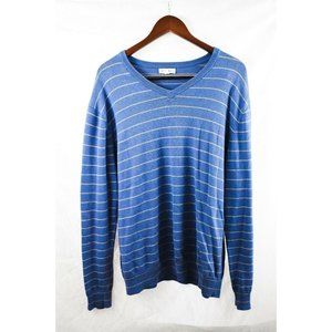 BRITISH KHAKI Blue Striped V-neck SWEATER MEN’S